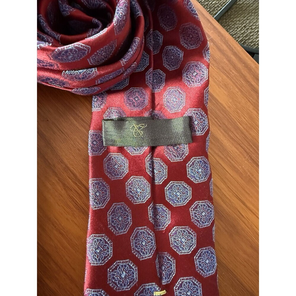 Canali Recent Red Tie - Blue Black Floral Medallion Pattern 100% Silk Italy Tie - Picture 5 of 5